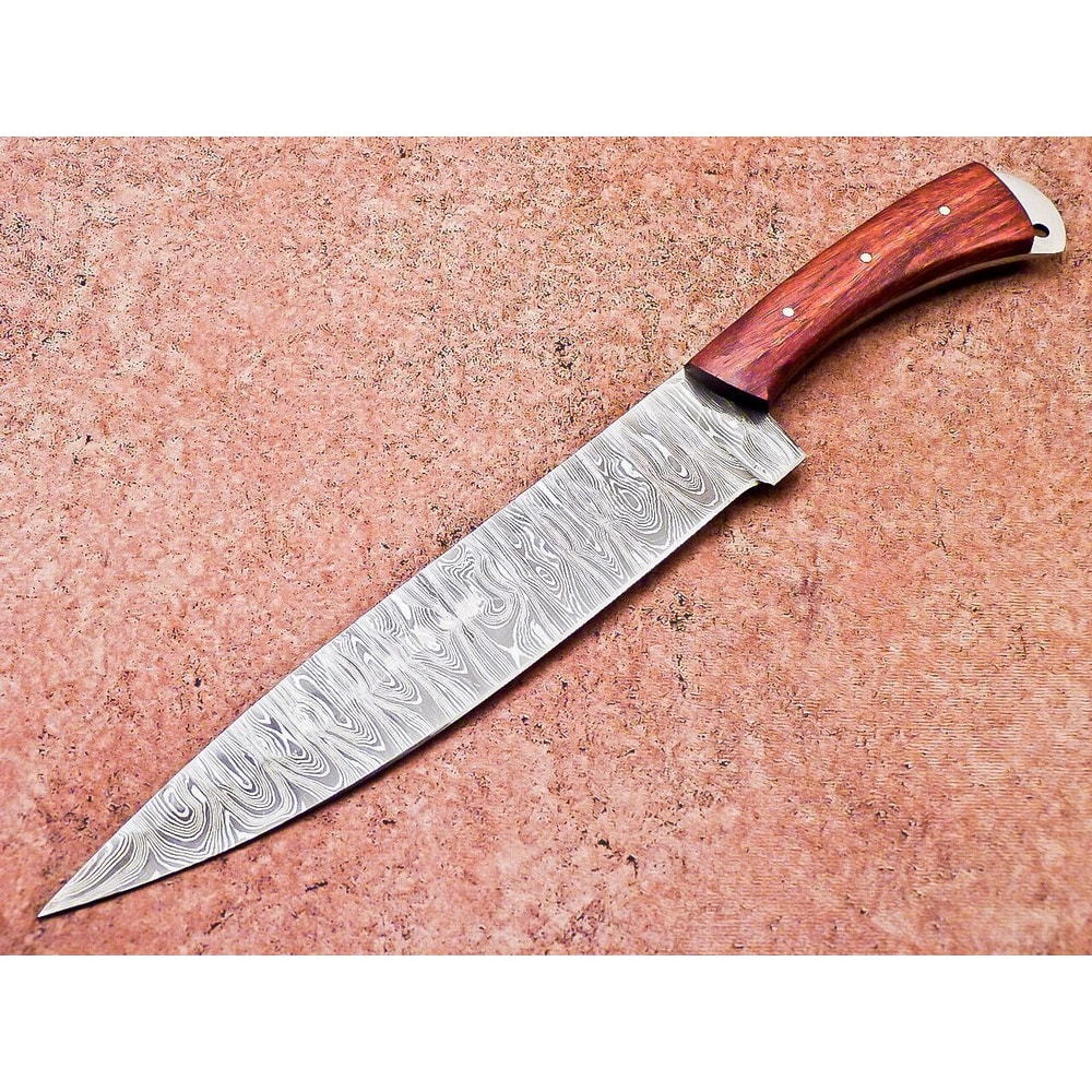 Custom Forged Damascus Steel Chef Knife Wood Handle Leather Case 0