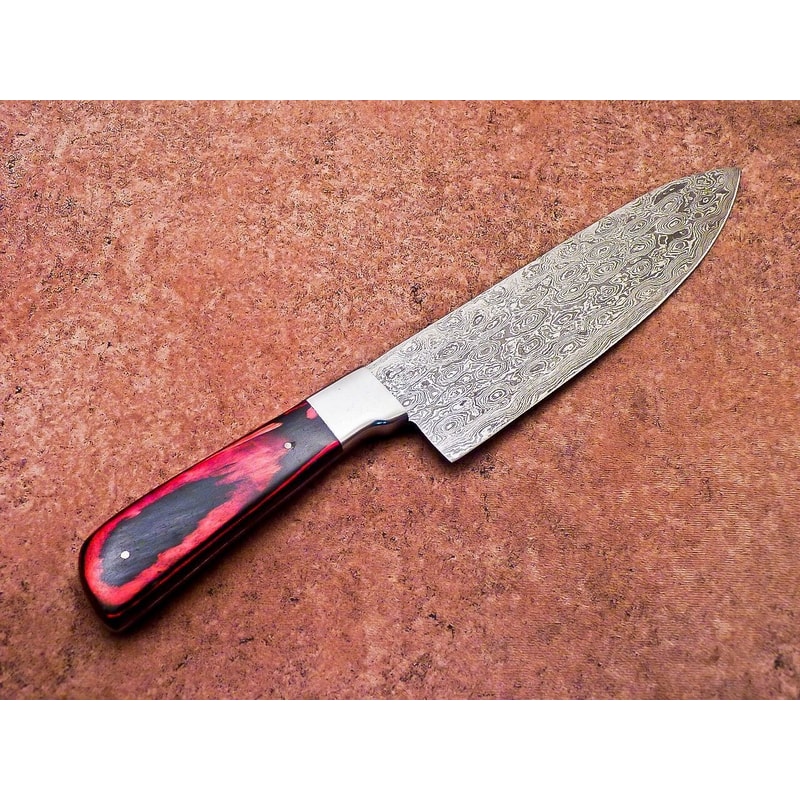 Premium Damascus Chef Knife Hardwood Handle Cowhide Leather Cover 1
