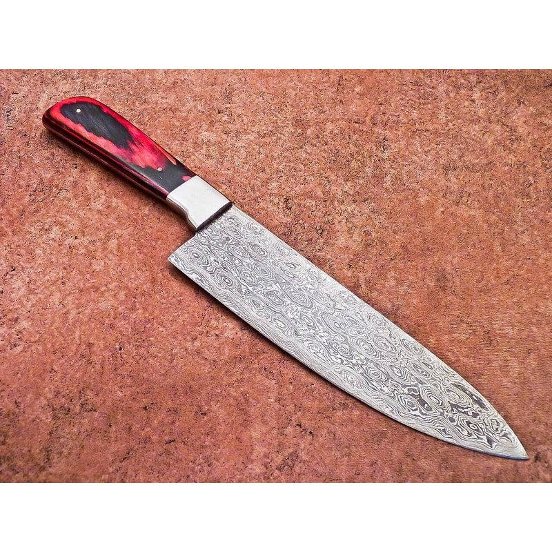 Premium Damascus Chef Knife Hardwood Handle Cowhide Leather Cover 2