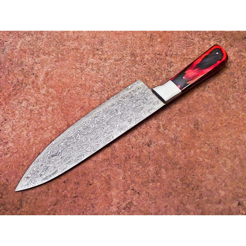 Premium Damascus Chef Knife Hardwood Handle Cowhide Leather Cover 3