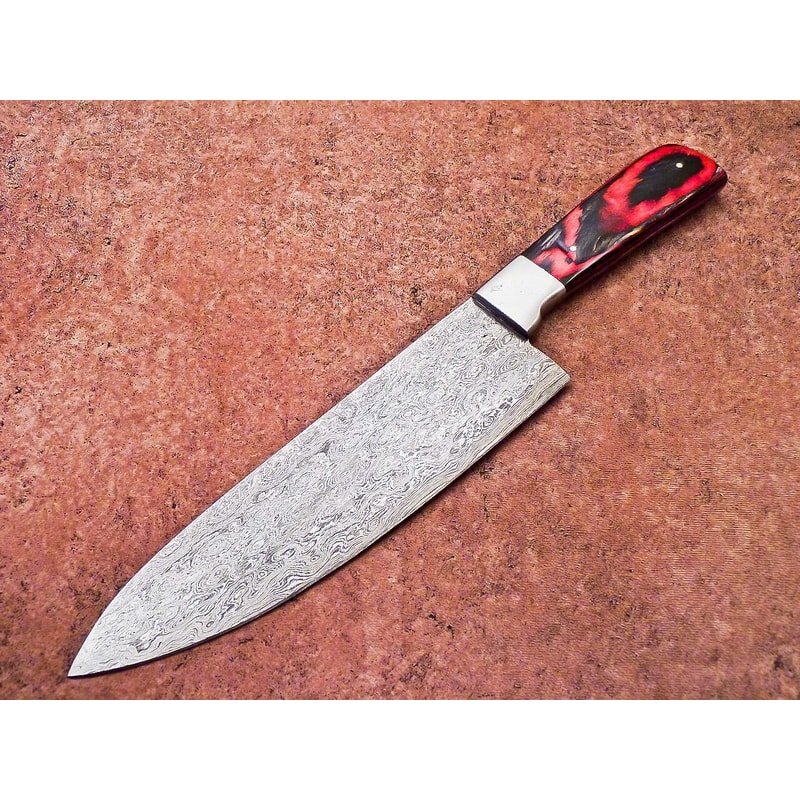 Premium Damascus Chef Knife Hardwood Handle Cowhide Leather Cover 0
