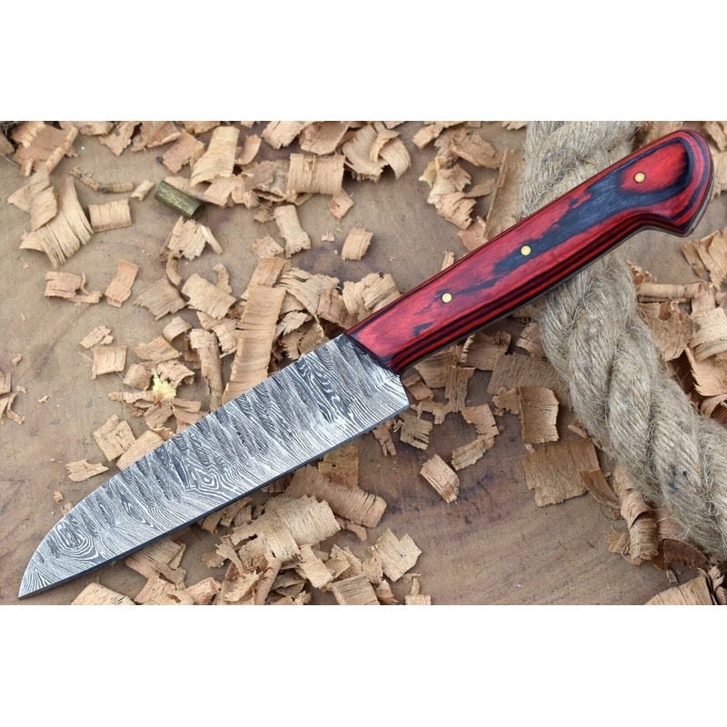 Custom Handmade Forged Damascus Steel Kitchen Chef Knife With Red Black Dollar Thappa Handle 0