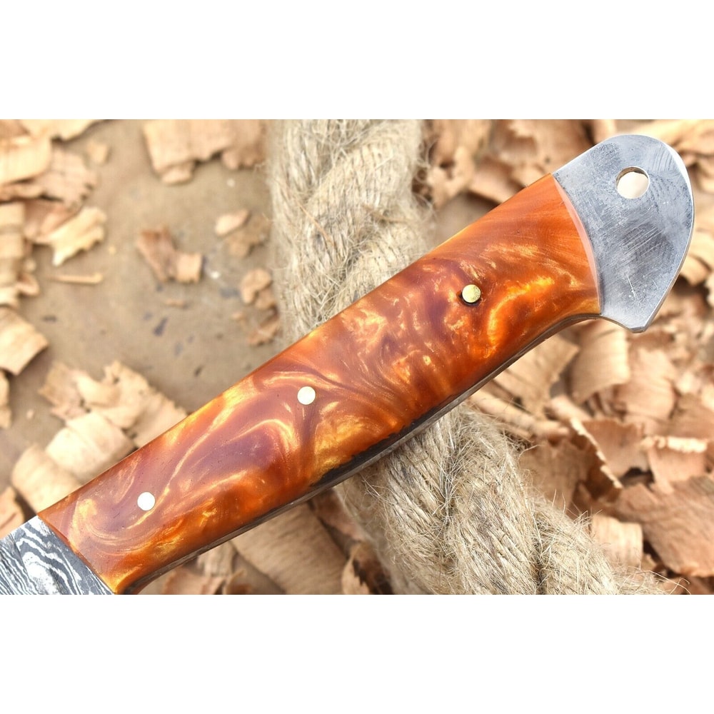 Custom Handmade Damascus Steel Kitchen Chef Knife With Orange Resin Thappa Handle 1