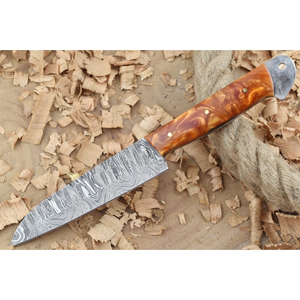 Custom Handmade Damascus Steel Kitchen Chef Knife With Orange Resin Thappa Handle 0