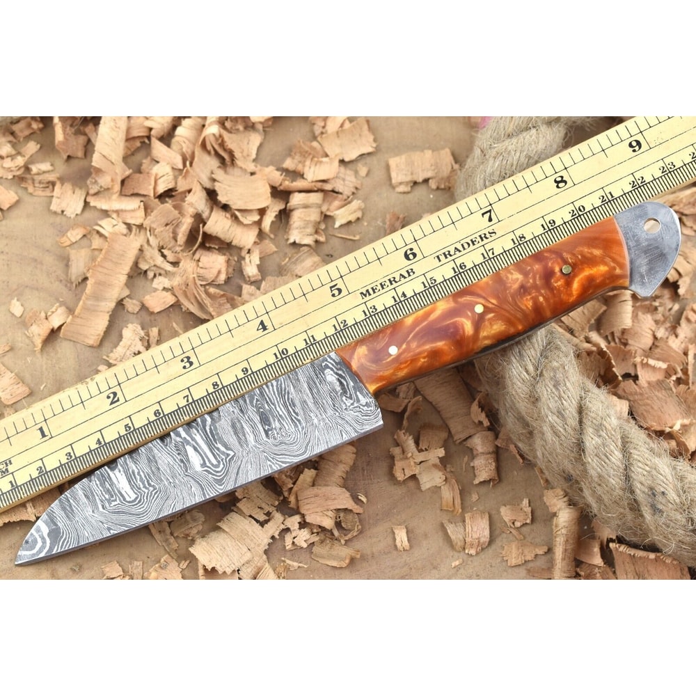Custom Handmade Damascus Steel Kitchen Chef Knife With Orange Resin Thappa Handle 3
