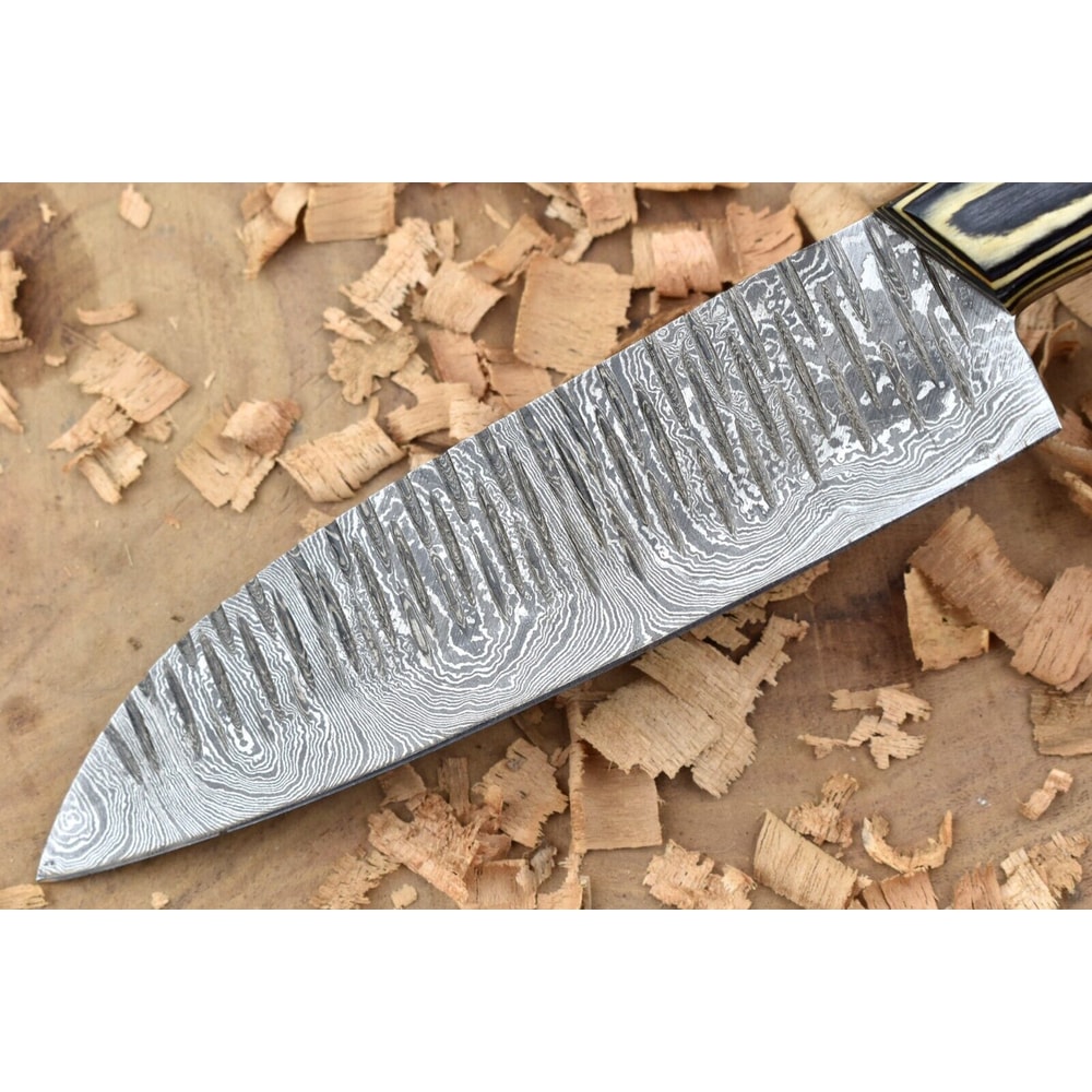 Custom Handmade Damascus Steel Kitchen Chef Knife With White Black Resin Thappa Handle 2
