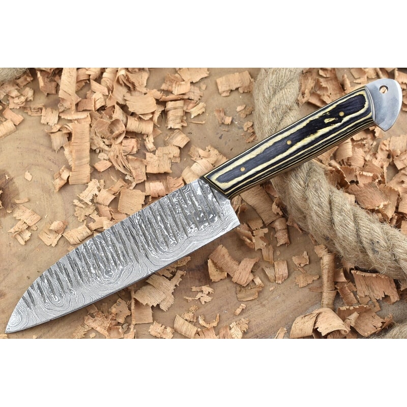 Custom Handmade Damascus Steel Kitchen Chef Knife With White Black Resin Thappa Handle 0