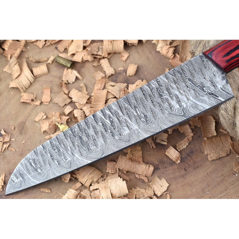 Custom Handmade Damascus Steel Kitchen Chef Knife With Red Black Resin Thappa Handle 2