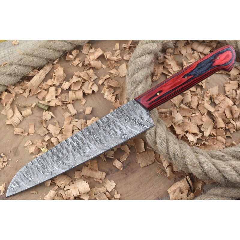 Custom Handmade Damascus Steel Kitchen Chef Knife With Red Black Resin Thappa Handle 3
