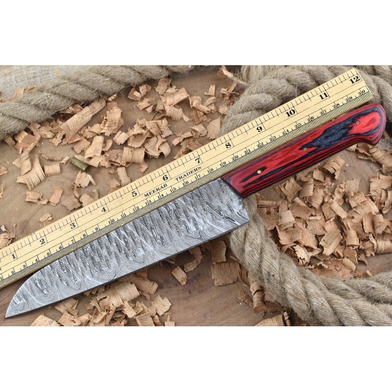 Custom Handmade Damascus Steel Kitchen Chef Knife With Red Black Resin Thappa Handle 0