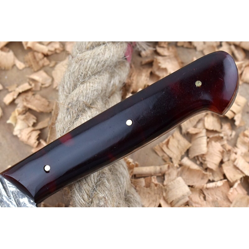 Handmade Damascus Steel Kitchen Chef Knife With Red Black Resin Thappa Handle 2