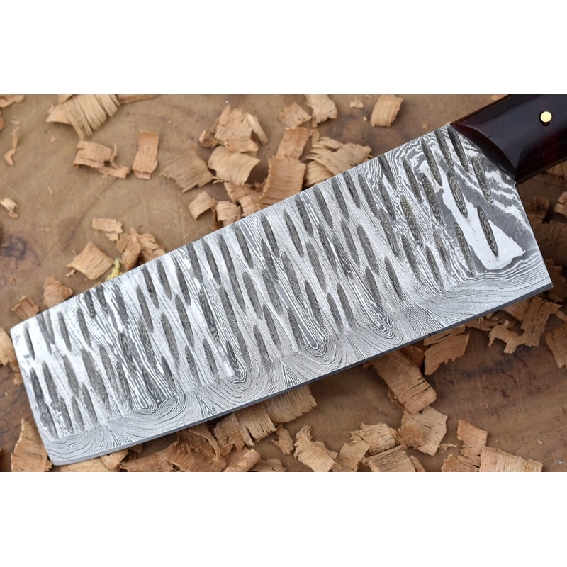 Handmade Damascus Steel Kitchen Chef Knife With Red Black Resin Thappa Handle 3