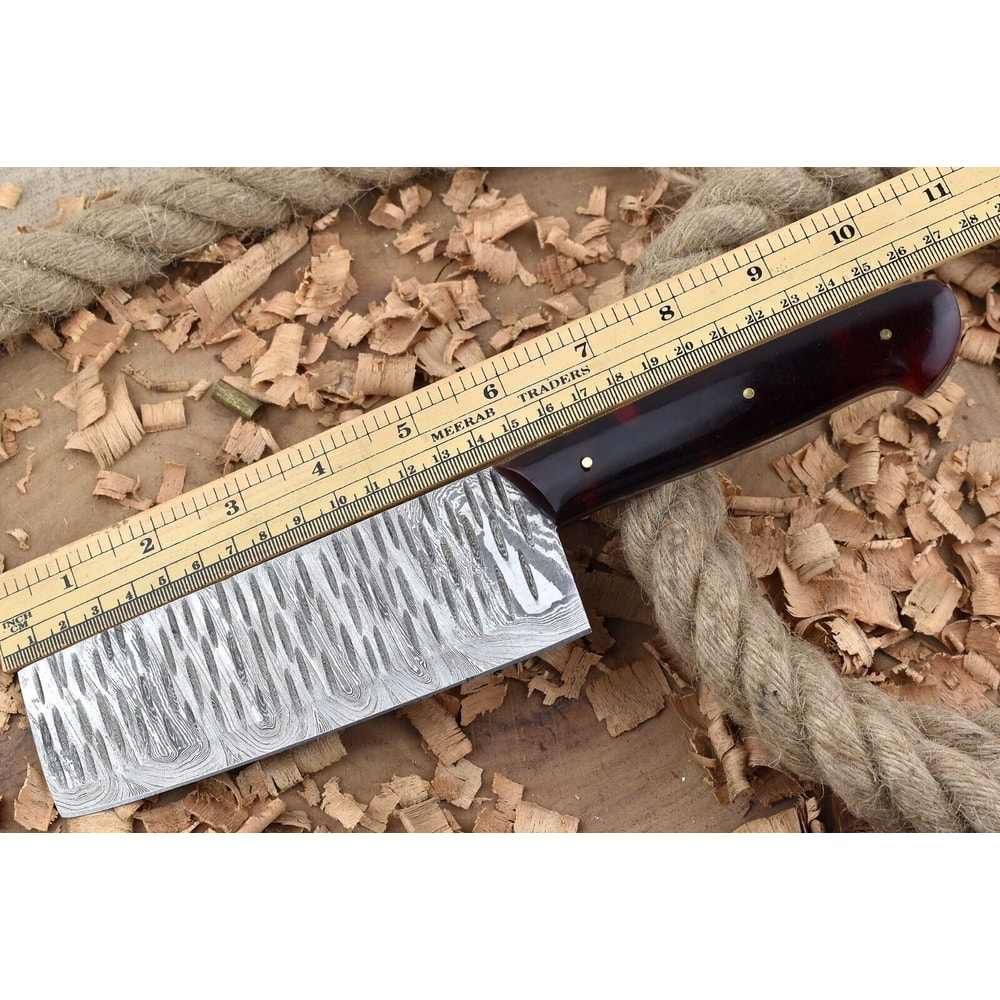 Handmade Damascus Steel Kitchen Chef Knife With Red Black Resin Thappa Handle 4
