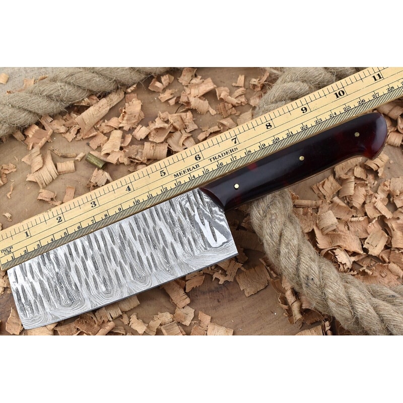 Handmade Damascus Steel Kitchen Chef Knife With Red Black Resin Thappa Handle 4