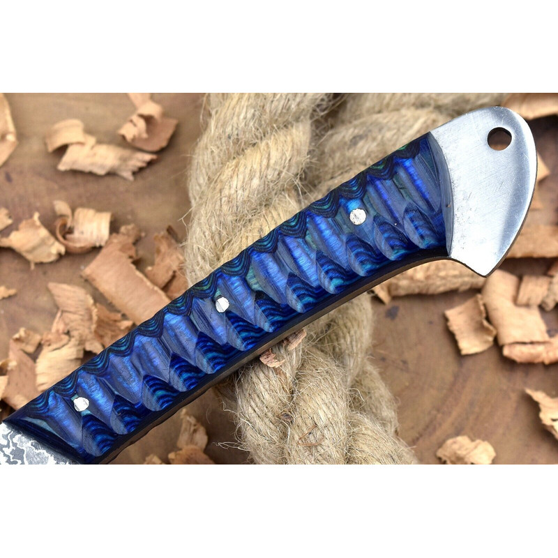 Handmade Damascus Steel Kitchen Chef Knife With Blue Black Resin Thappa Handle 1
