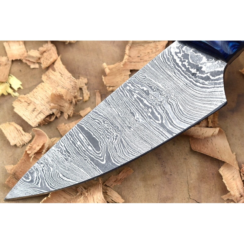 Handmade Damascus Steel Kitchen Chef Knife With Blue Black Resin Thappa Handle 2