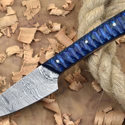 handmade damascus steel kitchen chef knife with blue & black resin thappa handle