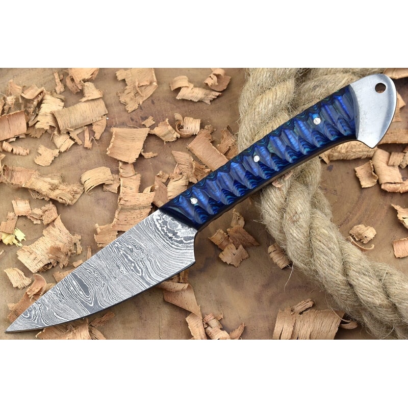 Handmade Damascus Steel Kitchen Chef Knife With Blue Black Resin Thappa Handle 0