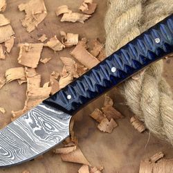 custom handmade damascus steel kitchen chef knife with blue & black resin thappa handle