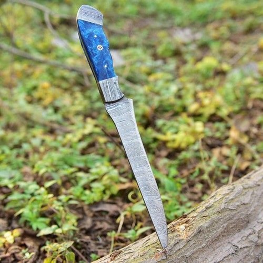 Full Tang Damascus Kitchen Knife Wood Handle Craftsmanship 0
