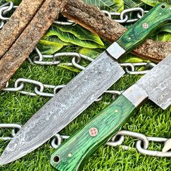 damascus steel professional chef knife with polished wood handle