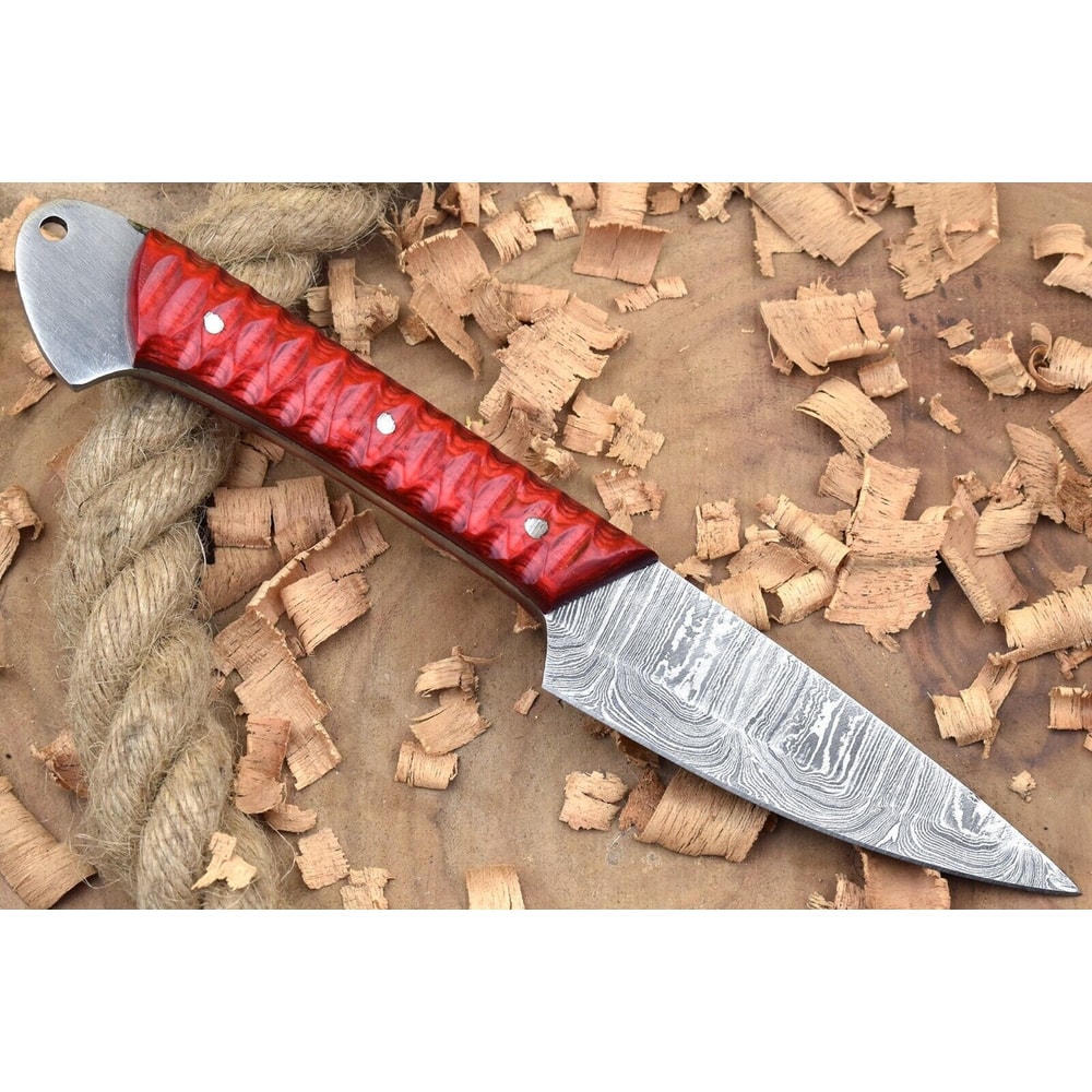 Custom Handmade Damascus Steel Kitchen Chef Knife With Red Resin Thappa Handle 1
