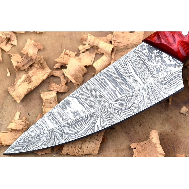 Custom Handmade Damascus Steel Kitchen Chef Knife With Red Resin Thappa Handle 3