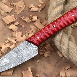 custom handmade damascus steel kitchen chef knife with red resin thappa handle