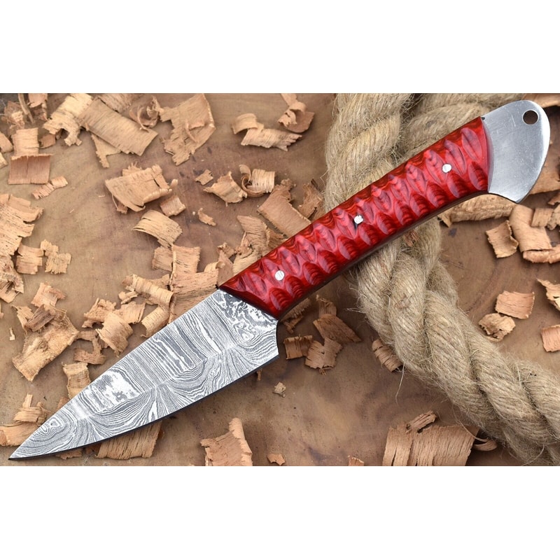 Custom Handmade Damascus Steel Kitchen Chef Knife With Red Resin Thappa Handle 0