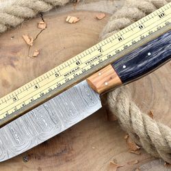 handmade damascus steel kitchen chef knife with black resin thappa handle