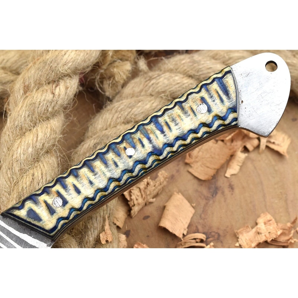 Handmade Damascus Steel Kitchen Chef Knife With White Blue Resin Handle 1