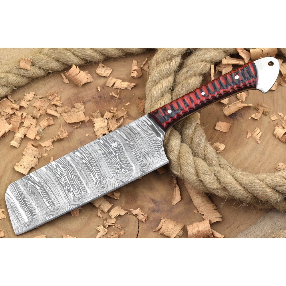Handmade Damascus Steel Kitchen Chef Knife With Red Black Resin Handle 0