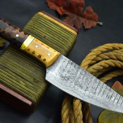custom damascus steel kitchen knife | full tang wood handle
