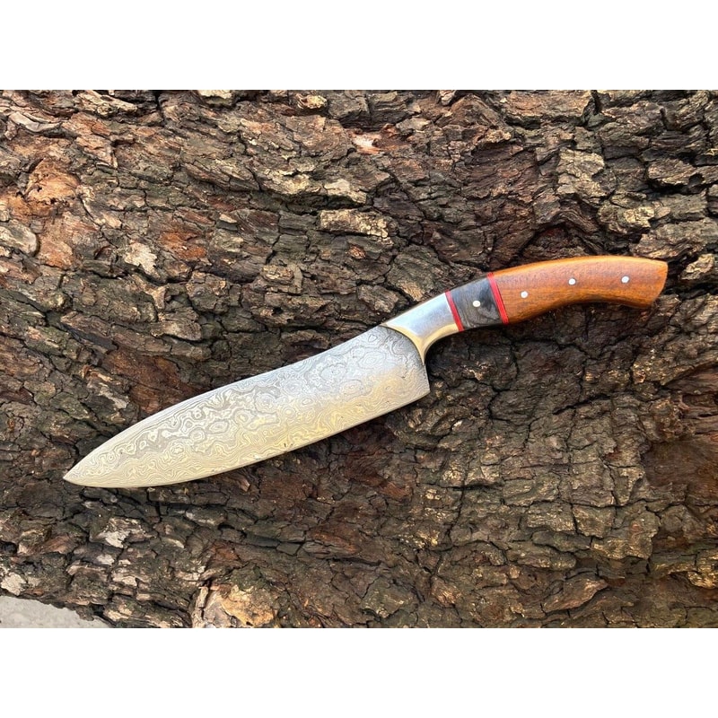 Damascus Steel Professional Chef Knife Handcrafted Wood Handle 0