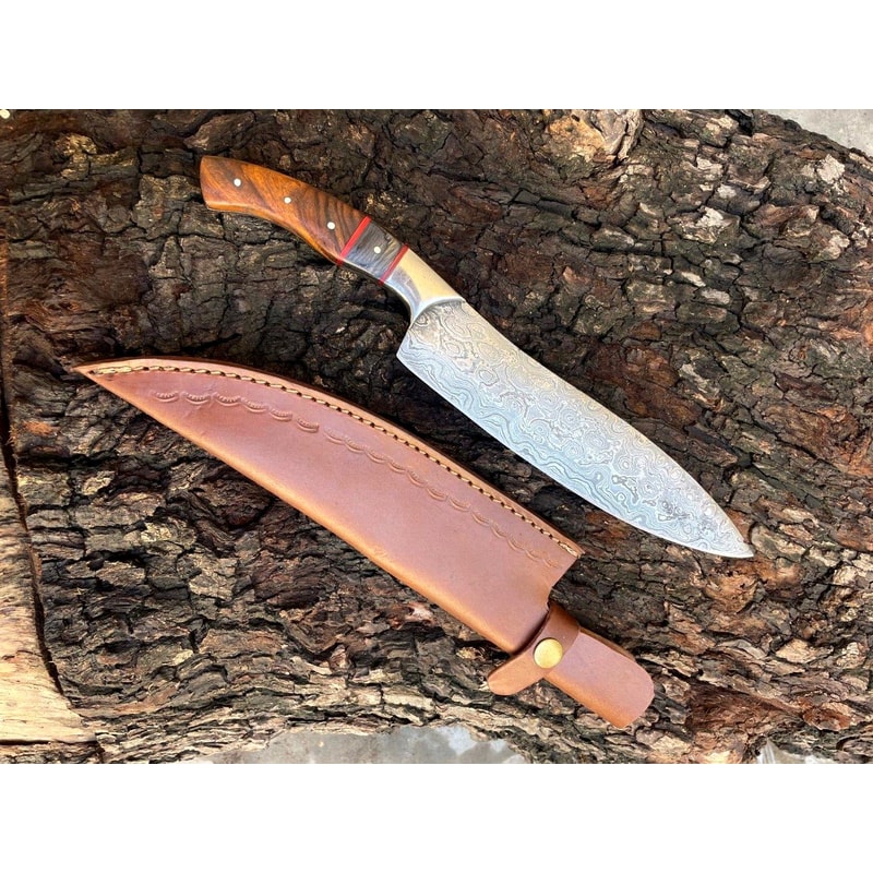 Damascus Steel Professional Chef Knife Handcrafted Wood Handle 1