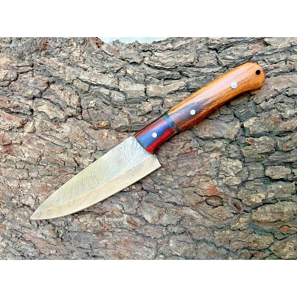 HandForged Damascus Kitchen Knife With Wooden Handle Sheath 2