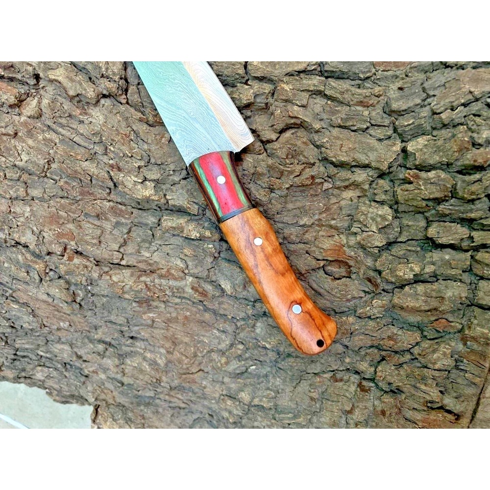 HandForged Damascus Kitchen Knife With Wooden Handle Sheath 3