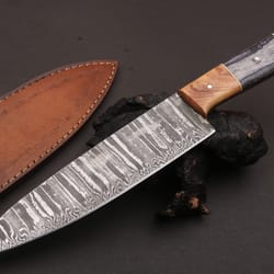 custom handmade damascus steel kitchen knife with bone handle