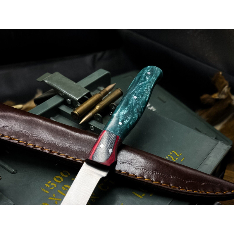 Handmade J2 Steel Chef Fillet Knife With Acrylic Handle Leather Sheath 2