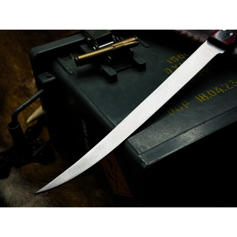 Handmade J2 Steel Chef Fillet Knife With Acrylic Handle Leather Sheath 3