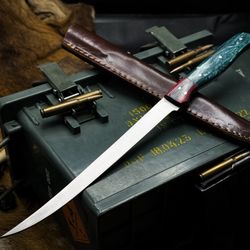 handmade j2 steel chef fillet knife with acrylic handle & leather sheath