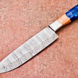 custom forged damascus knife | resin handle for grip & style