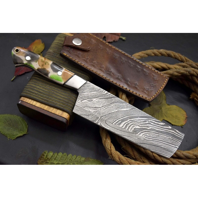 Handcrafted Damascus Chef Knife Resin Handle Balanced Design 0