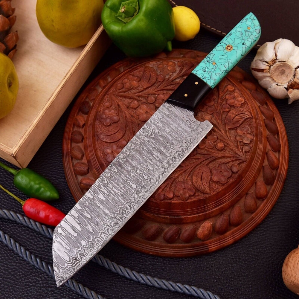 Custom Damascus Kitchen Knife Resin Handle Collector Design 0