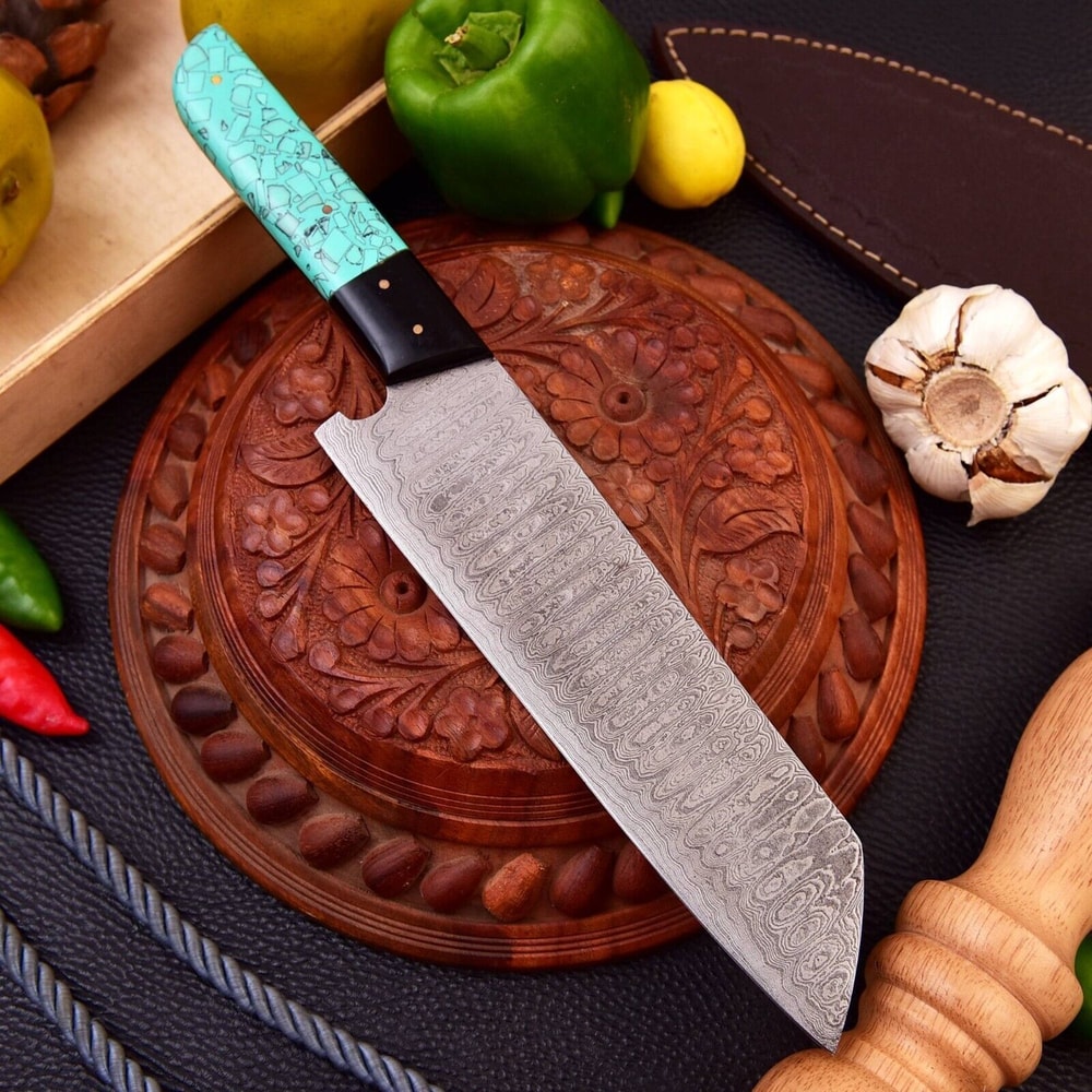 Custom Damascus Kitchen Knife Resin Handle Collector Design 3