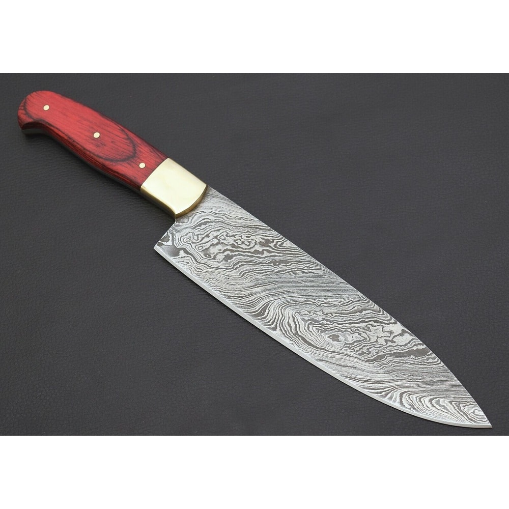 12 Custom Handmade Damascus Steel Chef Hunting Knife With Colored Wood Handle Leather Sheath 2