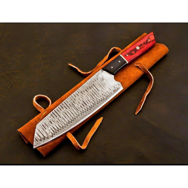 Custom Forged Damascus Steel Hunting Chef Knife With Leather Sheath 3