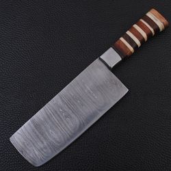 hand-forged damascus steel kitchen knife | colored wood handle design