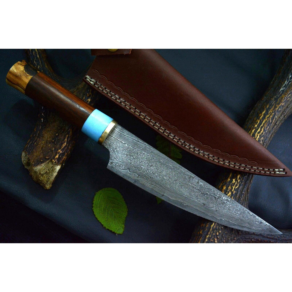 Custom Handmade Damascus Steel Chef Knife  13 Kitchen Knife With Walnut  Olive Wood Handle 0