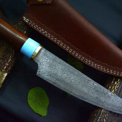 custom handmade damascus steel chef knife – 13" kitchen knife with walnut & olive wood handle